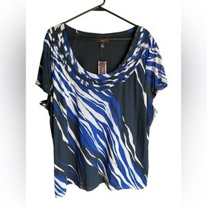 Dana Buchman Blue and White Abstract Top 3X